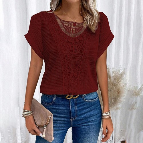 Damen spitze kurzarm shirt - kurzarm, t-shirt