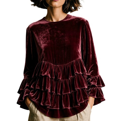 Damen samt langarm - samt, bluse