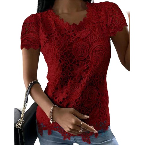 Damen spitze kurzarm bluse - spitze,