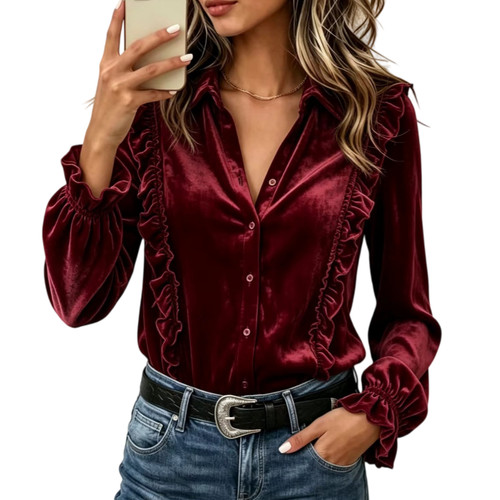 Damen samtbluse mit rüschen - damen,